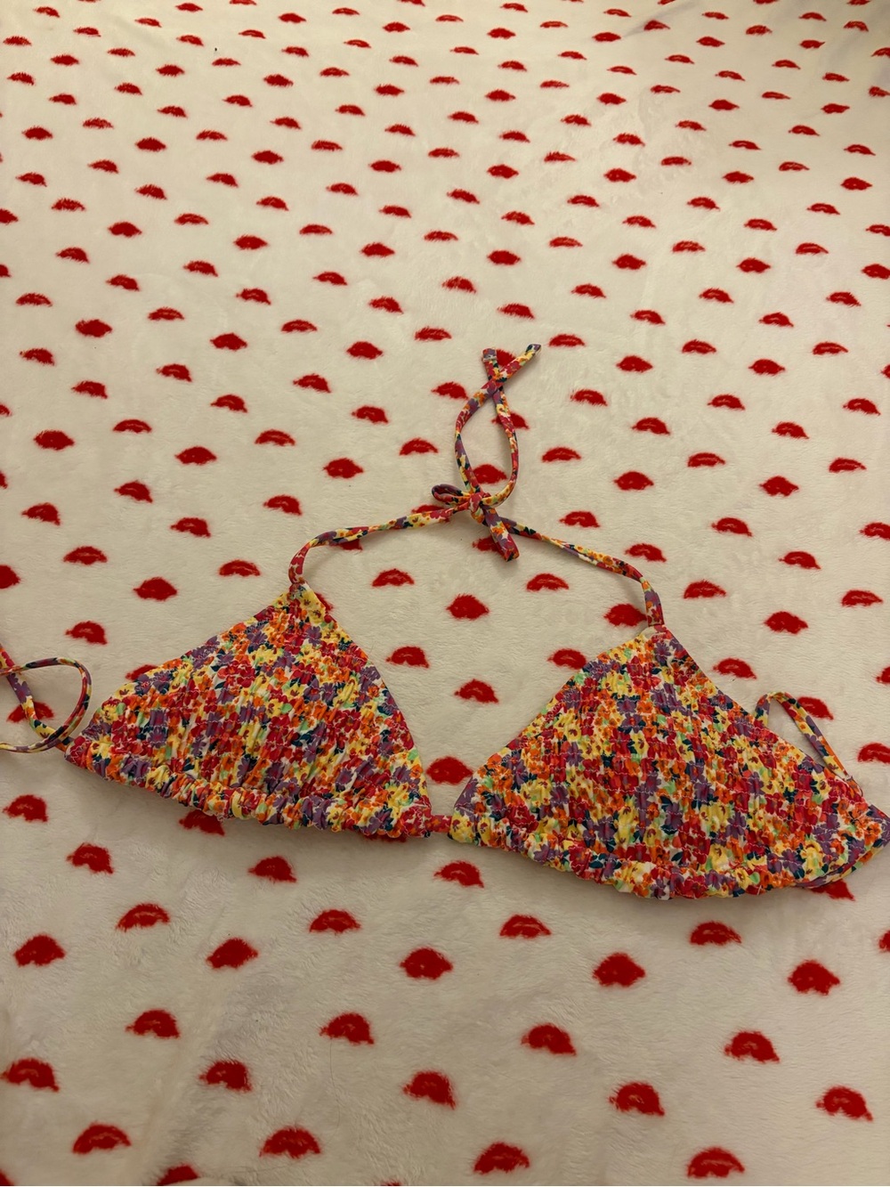 Old Navy Multicolor Floral Smocked Triangle Bikini Top